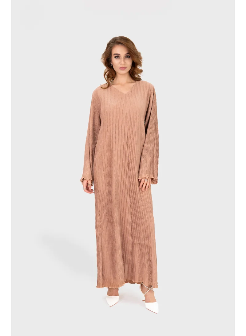 اوفيليا فستان نسائي مطوي - فستان ماكسي أنيق بلون السلمون بقماش انسيابي مناسب للارتداء اليومي والمناسبات